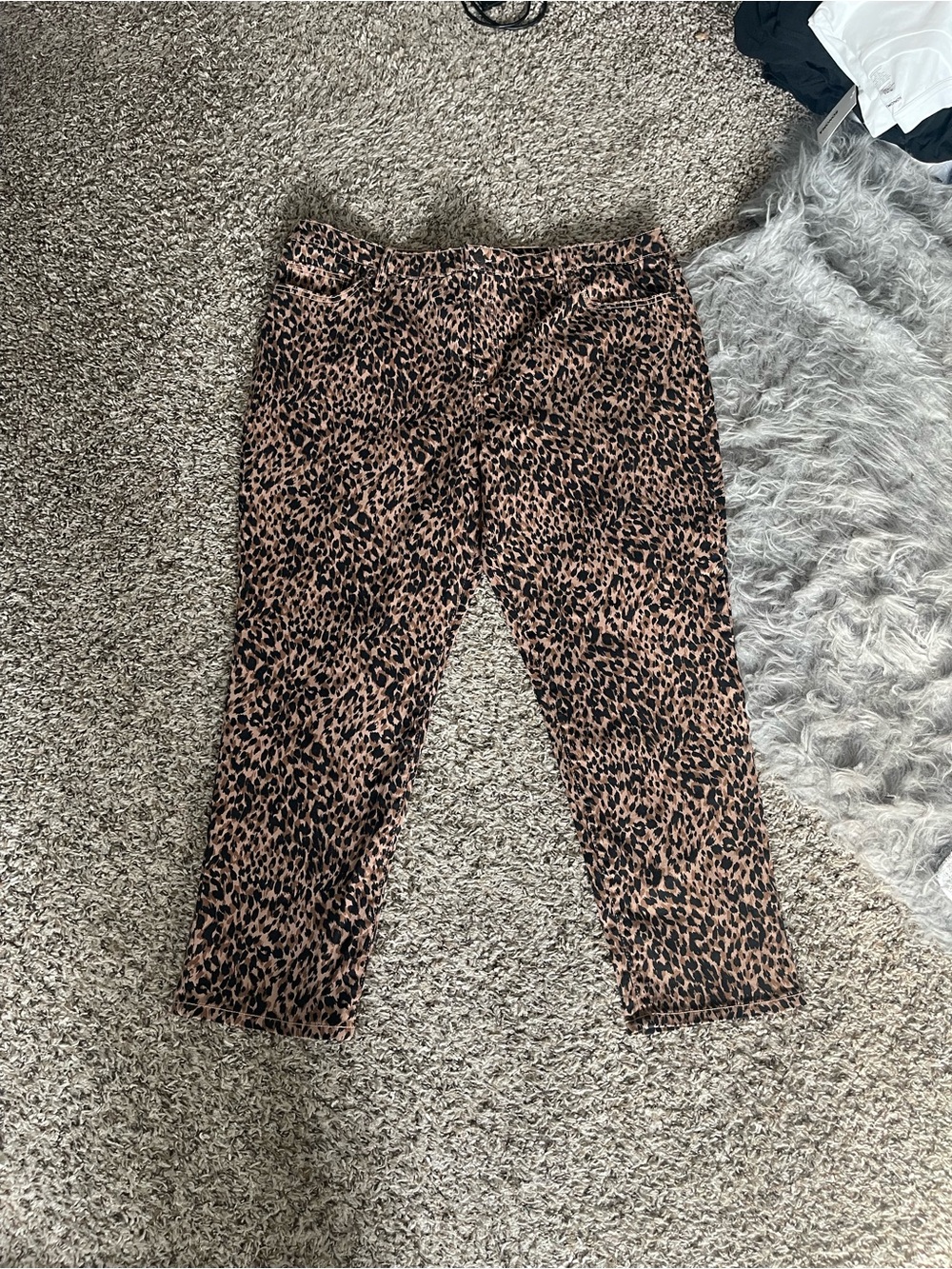 Terra & Sky Women’s Petite Plus Leopard Print Straight Leg Jeans - Brown/Black